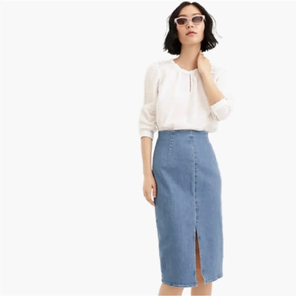 J.Crew Women Pencil Skirt Size 27 Stretch Medium Wash Denim‎ in Frosty Sky Wash